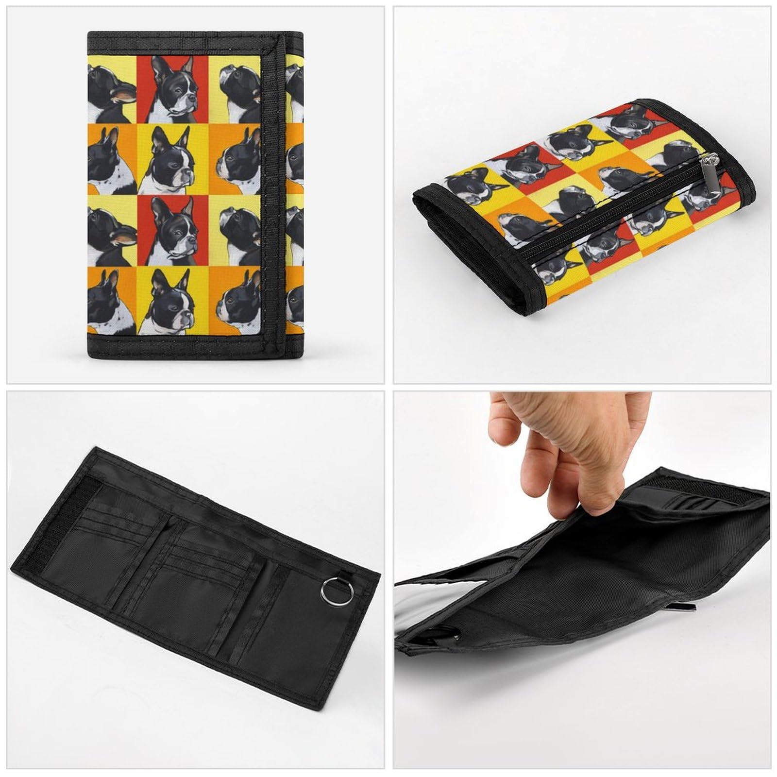 ボストンテリアカードケース　ケース　ミニ財布　牛革 コンパクトウォレット Amazon.co.jp: 三つ折り財布 ボストンテリア 油彩 油絵 犬柄 財布 ミニ